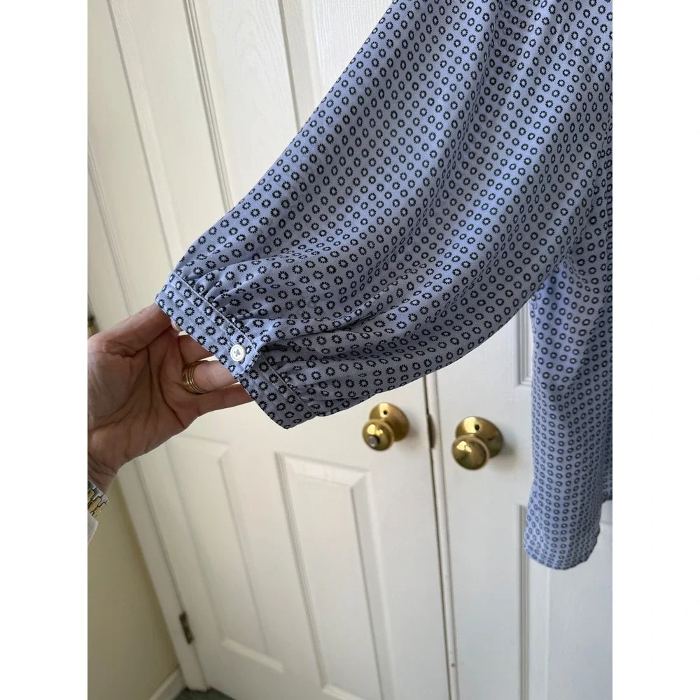 LOFT Blue Geometric‎ Medallion Square Neck Puff Sleeve Blouse Womens XXL